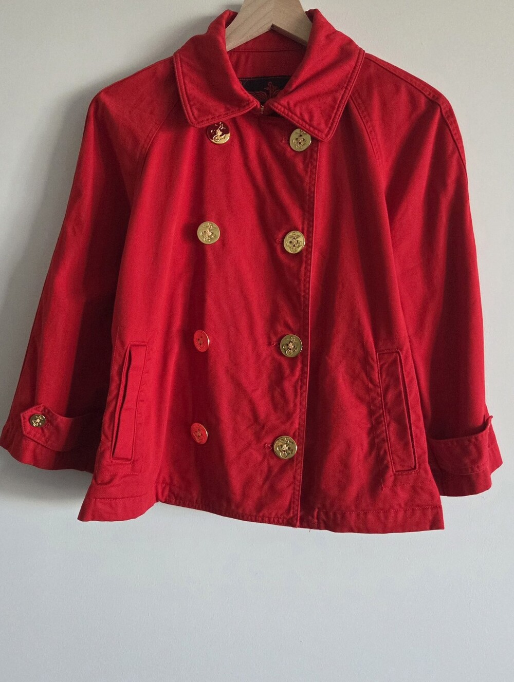 Lauren Ralph Lauren Red Cropped Nautical Double Breasted Coat Womens Size Large